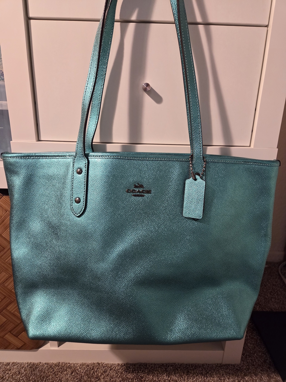 Coach Metallic Teal Leather Tote